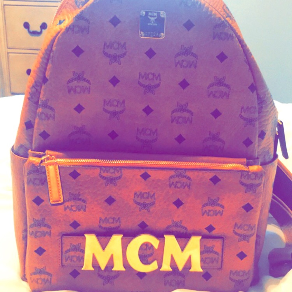 MCM brown and gold backpack with detachable purse